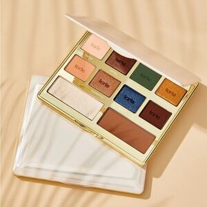 Tarte Glamazon Luxe Eyeshadow Palette with Gold, Blue, and Brown Hues